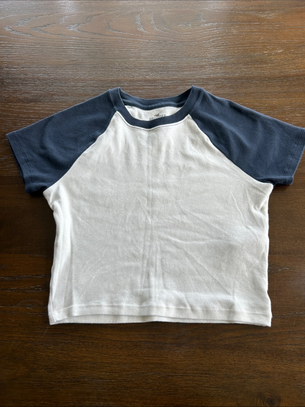 Hollister White Tee with Navy Raglan Sleeves